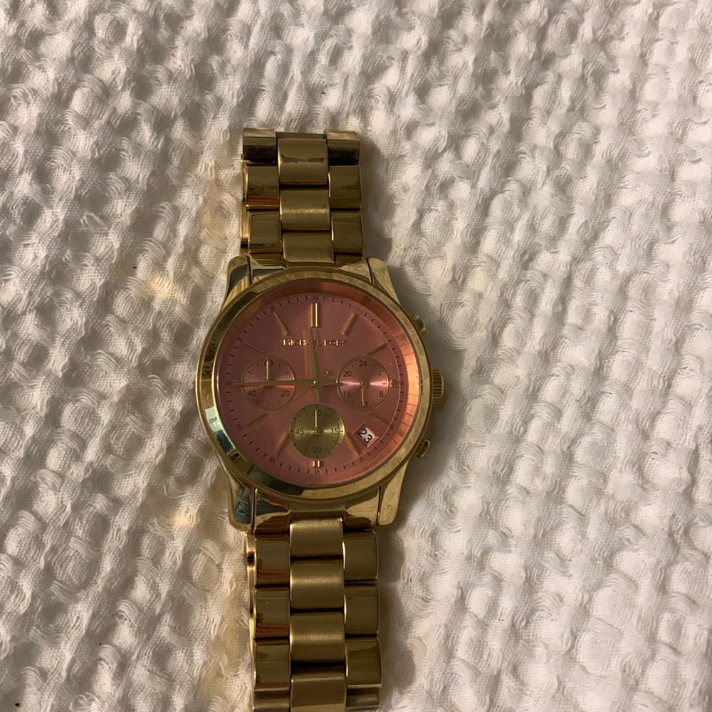 MK Gold watch w/light pink face